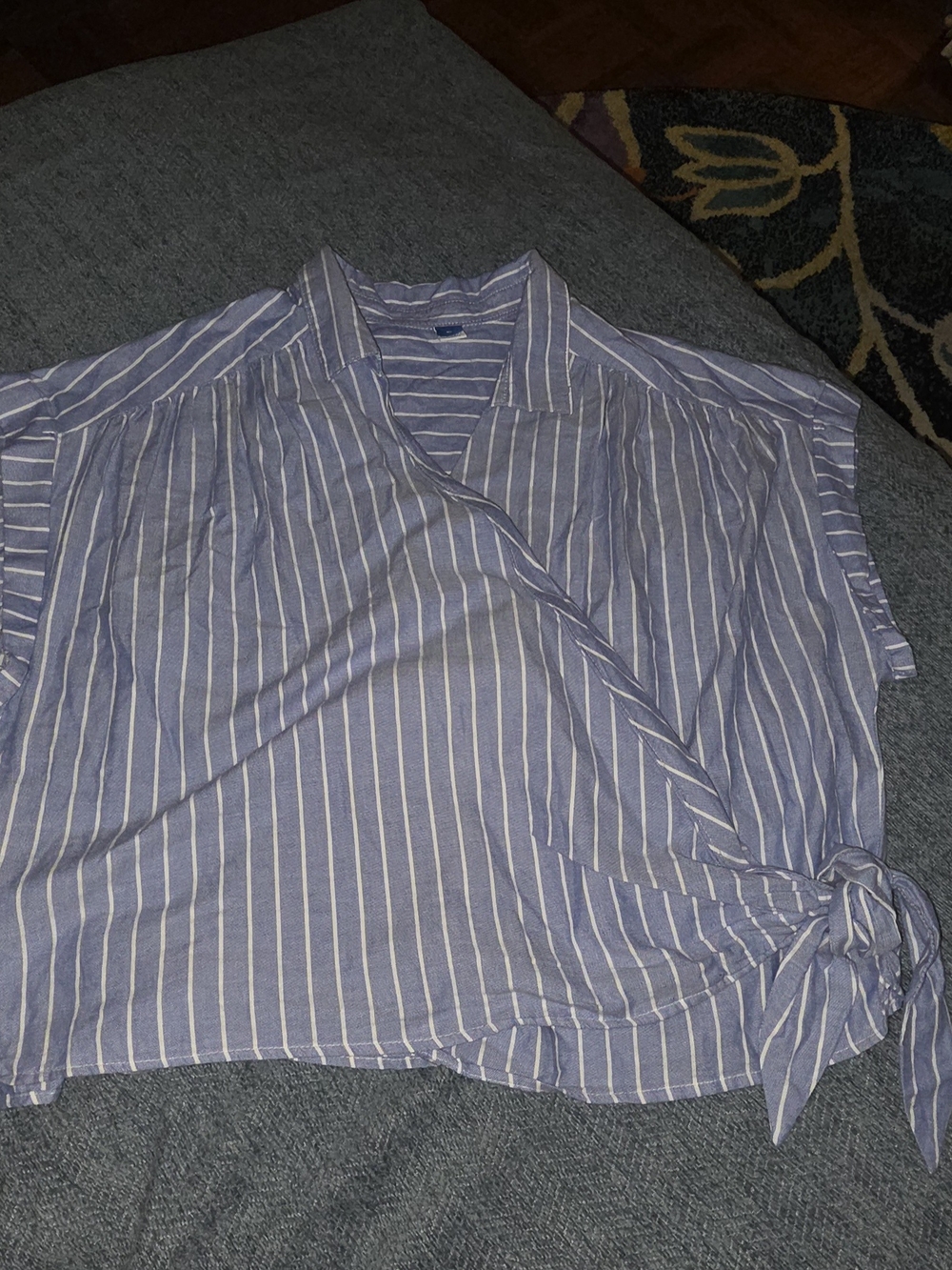 Light Blue Stripe Tie-Waist Women’s Top